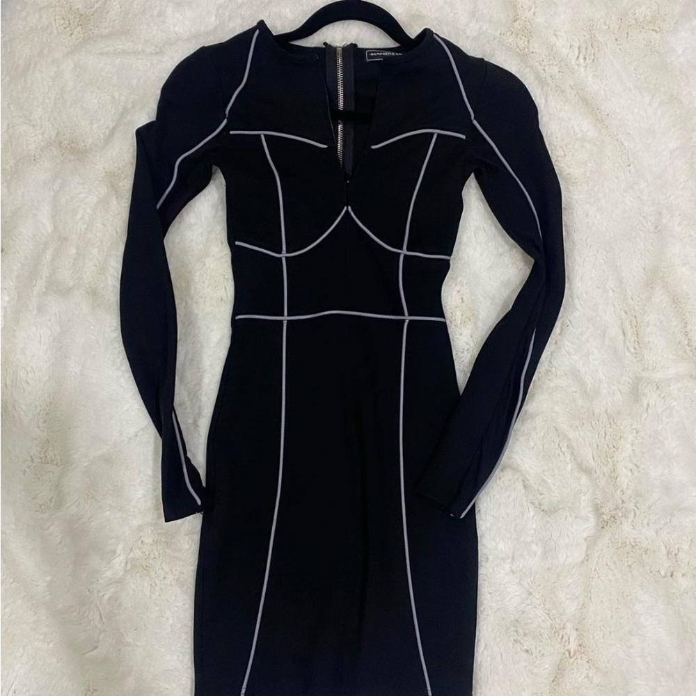 Maniere De Voir Black Dress with White Detailing